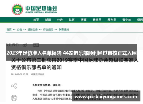 2023年足协准入名单揭晓 44家俱乐部顺利通过审核正式入围
